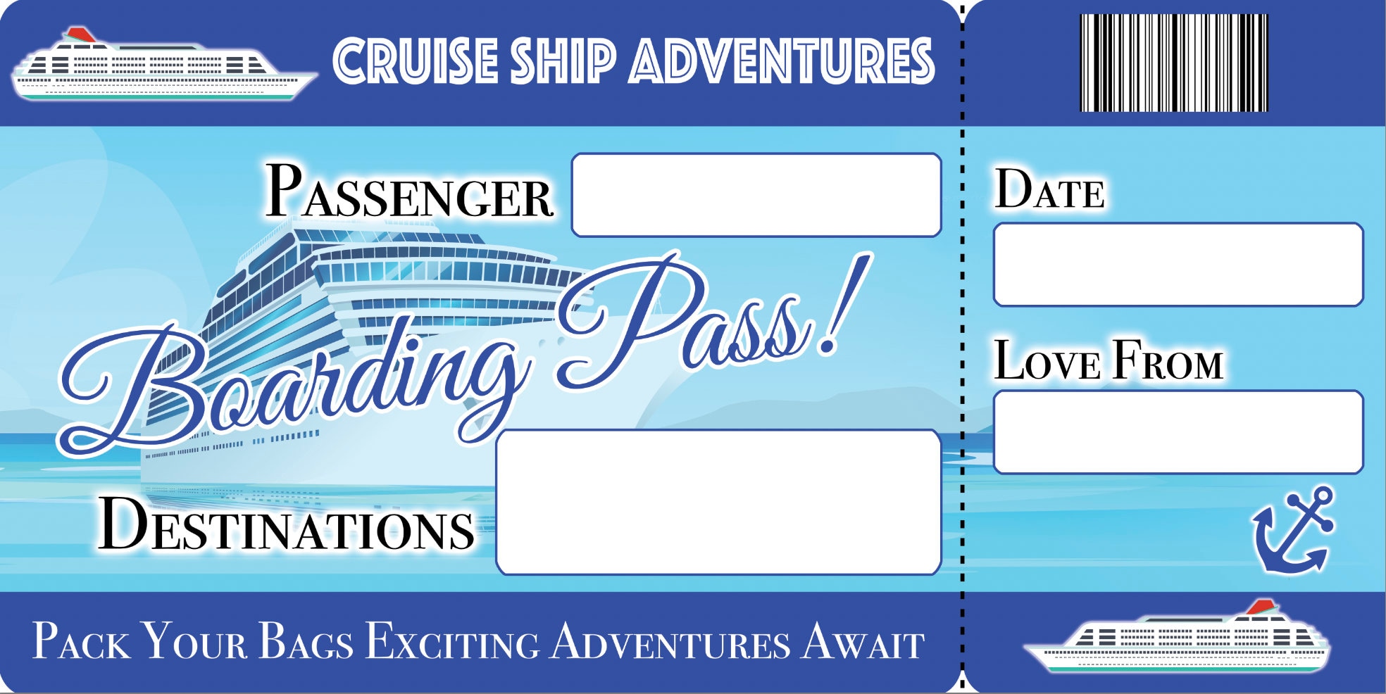 Large BLANK Boarding Pass Cruise Ship Cruising Cruise Ticket Gift
