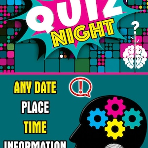 Bespoke Quiz Night Event Poster Graphic Notice Note Sign Advertising - ANY text Date Time Venue Prize Money Great for Pub Club Charity Event