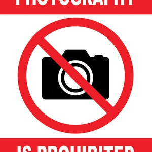 Warning Notice Sign Self Adhesive Gloss Sticker No Photography Photographs Not Permitted Not Allowed Decal Sign 160mm x 125mm