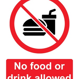 Warning Safety Notice Red Directive Office Retail Coach Taxi Car Minibus Venue Business No Food or Drink Allowed Sign Adhesive Sticker Decal