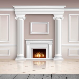 Feature Luxury Room Columns Marble Floor Fire Fireplace Wallpaper Mural For Any Room Feature Backdrop Wall Decor Fit With Wallpaper Paste