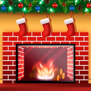 Cheminée de Noël, cheminée, chambre, toile de fond, grotte, père Noël, décorateur de scènes de Noël, autocollant adhésif, impression graphique, affiche murale