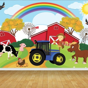 Kids Farm Animals Tractor Wallpaper Mural For Bedroom Playroom Games Room Boy Girl Decor Various Size Options Fit With Wallpaper Paste