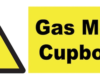 Caution Warning Notice Sign Gas Meter Cupboard Yellow Window Self Adhesive Gloss Sticker Decal Sign 165mm x 65mm (16.5cm x 6.5cm)