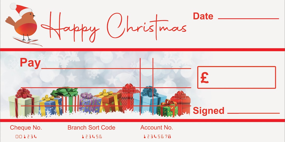 EXTRA Large Giant BLANK Cheque Happy Christmas Gift of Money Present Re ...