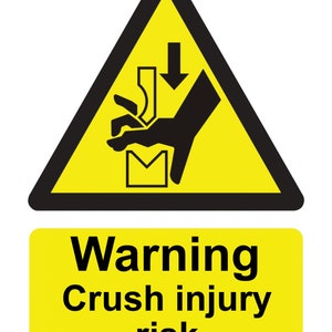 Danger Warning Crush Injury Risk Notice Sign Self Adhesive Gloss Sticker sign 160mm x125mm