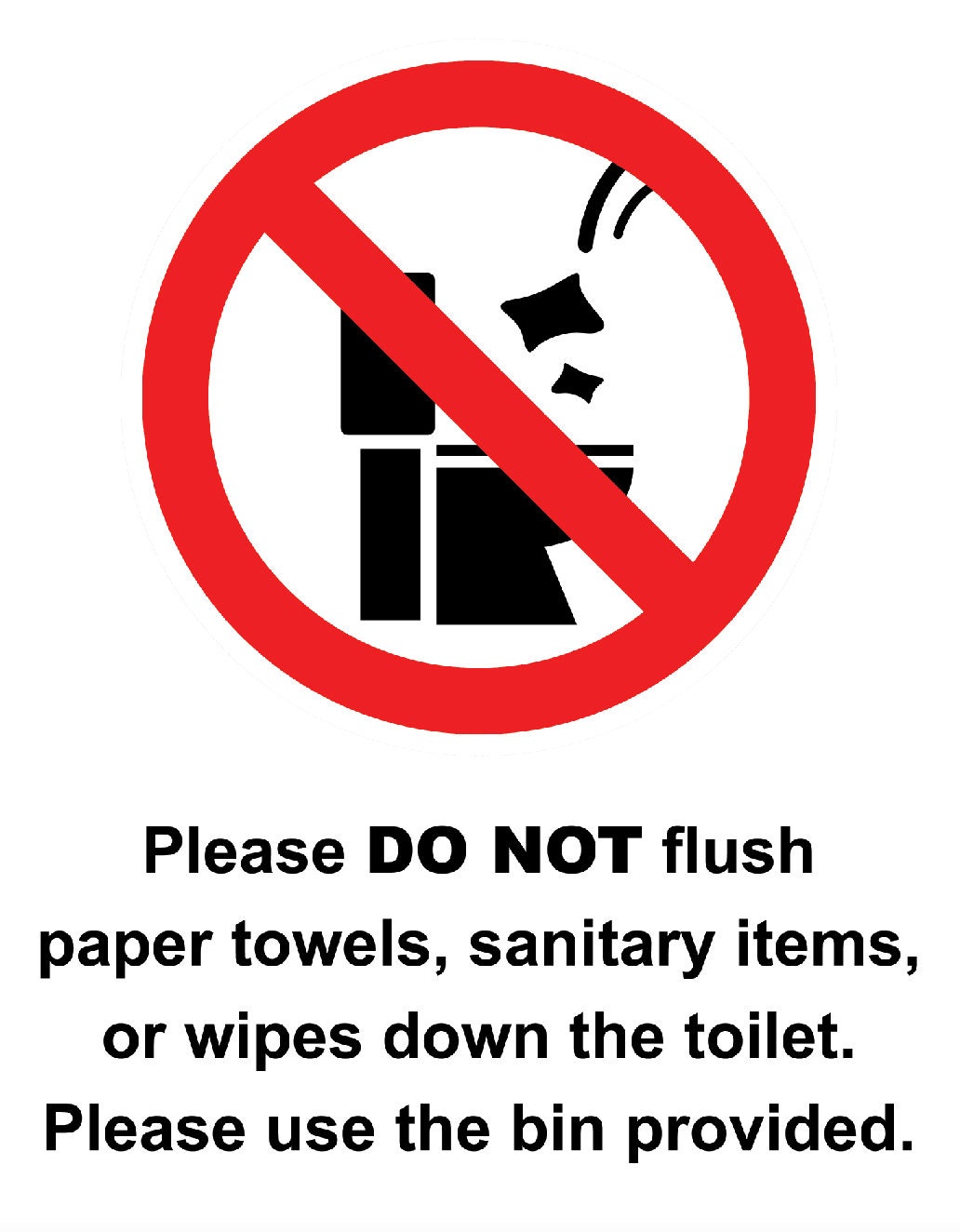 Do Not Flush Sanitary Products Towels or Wipes Down the Toilet WC