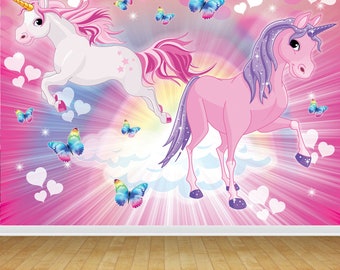 Pink Unicorn Magical Wallpaper Mural For Bedroom Playroom Games Room Wall Decor Various Size Options Fit With Standard Wallpaper Paste