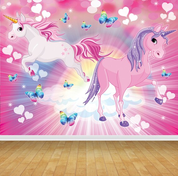 Pink Unicorn Magical Wallpaper Mural for Bedroom Playroom Etsy UK