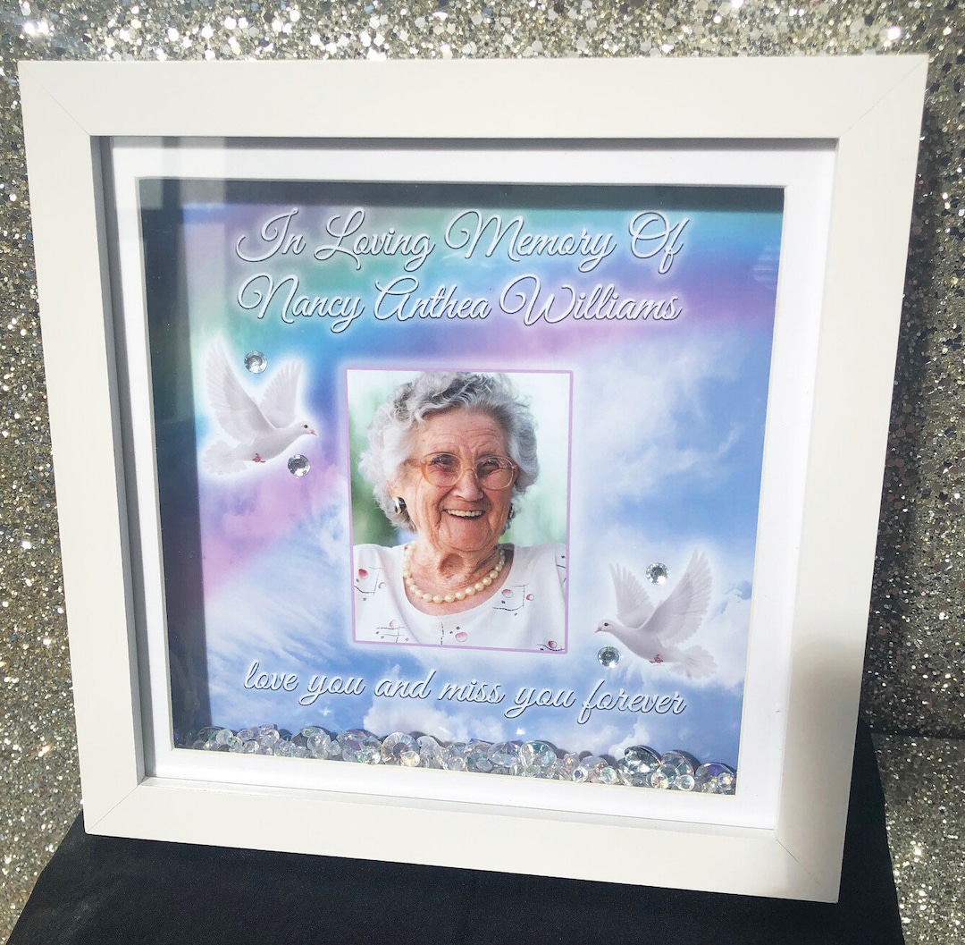 Personalised Name Text Memory Photo Print Box Frame Crystals Death ...