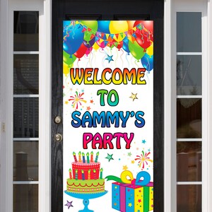 Kids Child Colourful Bespoke Personalised Name etc Door Banner Party is Here etc Birthday Event Banner Decor Bright 1st 2nd 3rd 5th etc