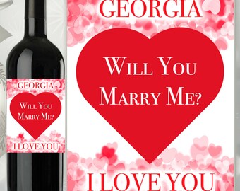 Digital Download File Bespoke Name Text Personalised Customised Valentines Love Wine Champagne Bottle Label Wedding Proposal Marry Me