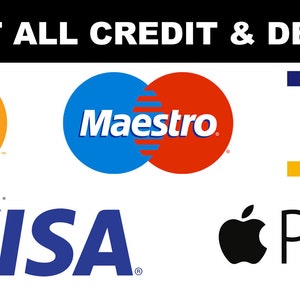 Wij accepteren alle creditcards en betaalpassen Berichtbord Sticker sticker Slim voor bedrijven Taxiwinkel Retail Salon visa mastercard enz.