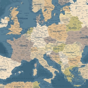 Map of Europe European Wall Map Geography Learning Educational Wall Poster Print Large & Small A Sizes Optional Gloss Laminated