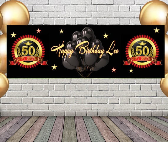 Personalizado a medida 50 cumpleaños Hombre Tema Fiesta de cumpleaños  Evento Póster Banner Impresión Grande de alta calidad Gráfico Cake Table  Decoración -  México