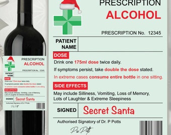 Bespoke Custom Names Text Personalised Prescription Wine Bottle Alcohol Secret Santa Adhesive Label Sticker Decal Present Gift Joke Novelty