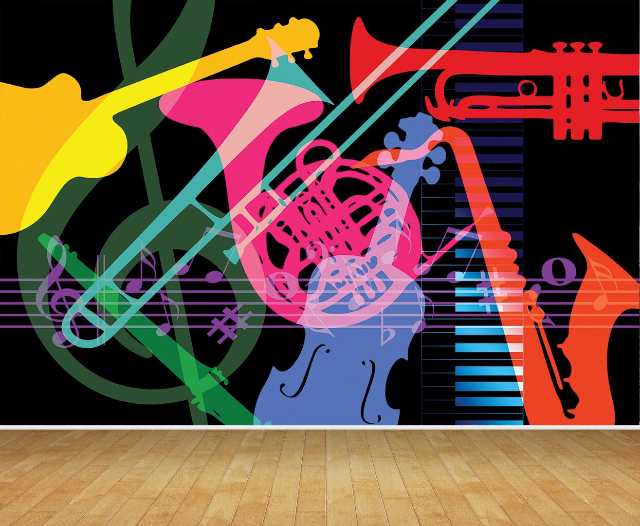 Music Notes Instruments Colourful Wallpaper Mural Feature Wall - Etsy Music Notes Instruments Colourful Wallpaper Mural Feature Wall - Etsy