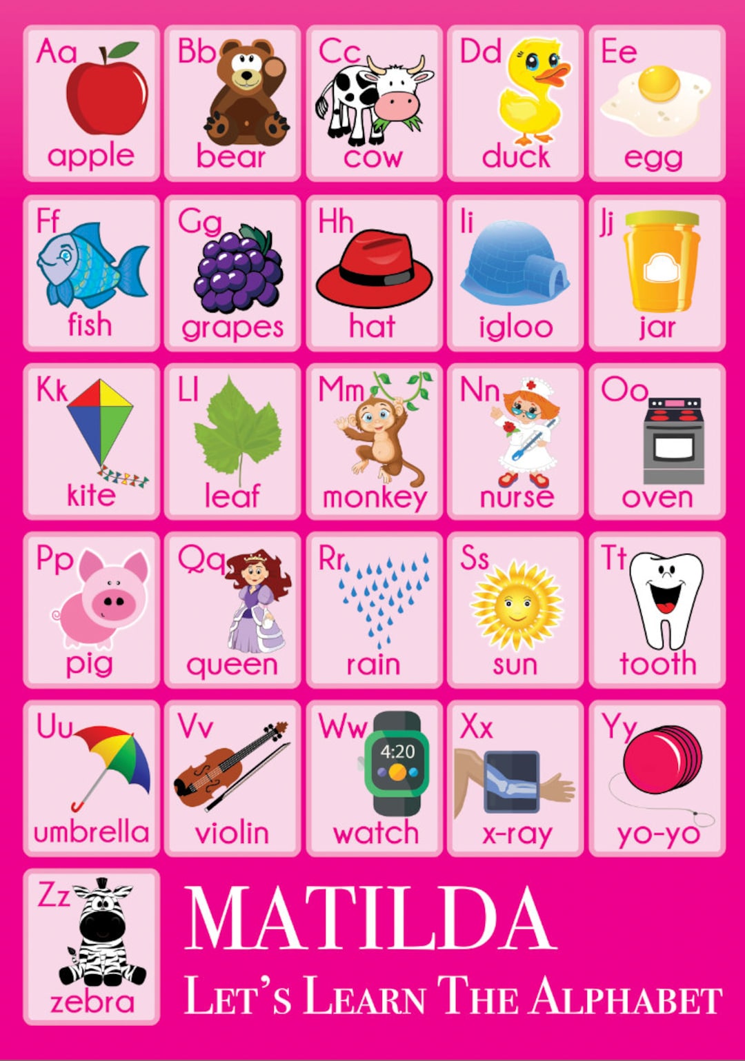 Personalised Name Wall Graphic Poster Lets Learn the Alphabet Letters ...
