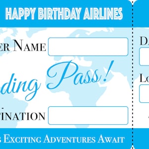 Grande carte d'embarquement vierge, billet d'avion, cadeau en argent, texte personnalisé, nom, lieu, date, date, anniversaire, 21-18