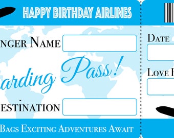 Grande carta d'imbarco VUOTA Biglietto aereo Biglietto aereo Regalo regalo regalo personalizzato qualsiasi nome testo Luogo Data con penna Speciale Compleanno 21 18