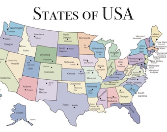 Poster Educational Learning Resource USA United States Map 50 States Capitals Capital Geography Learning Wall School Kids Optional Laminated
