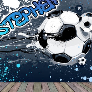 Personalised Name Football Theme Ball Soccer Modern Graffiti Wallpaper Mural Bedroom Playroom Games Room Wall Backdrop Decor Scene Setter