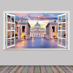 Rome Vatican City Scenic Landscape Magic Window Wall Art Self Adhesive Sticker Decal Print Graphic Design Poster Wall Design Various Sizes