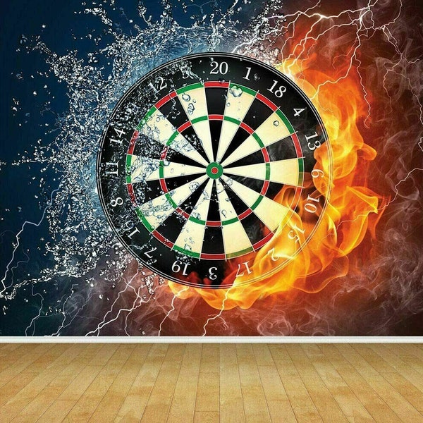 Dartboard Darts Flames Fire Wallpaper Mural For Bedroom Playroom Games Room Pub Decor Various Size Options Fit With Standard Wallpaper Paste