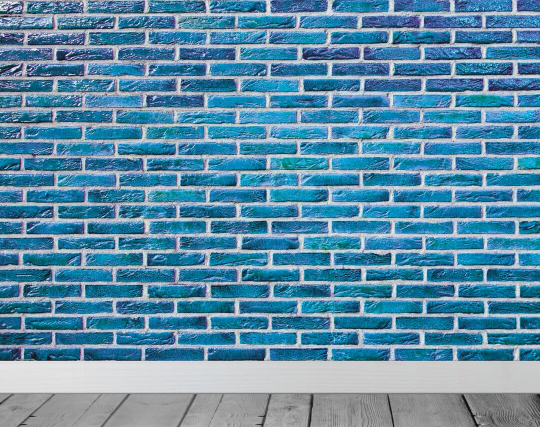 Blue Brick Wall Effect Wallpaper Mural Wall Room Backdrop Scene Setter