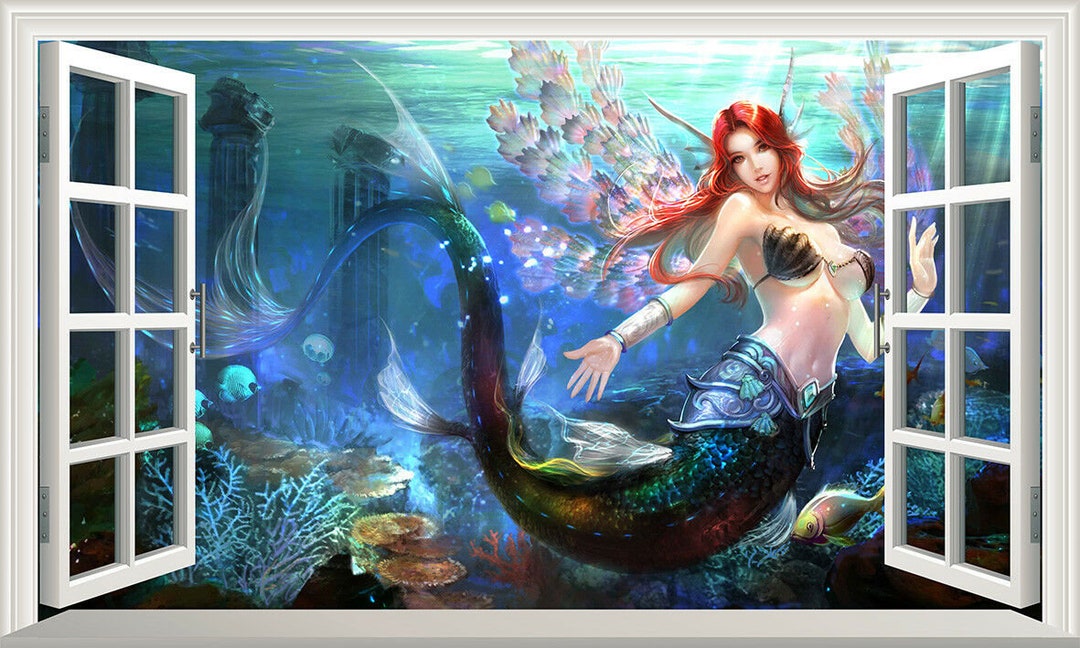 Mermaid Underwater Ocean Decal Adhesive Vinyl Sticker Magic Window ...