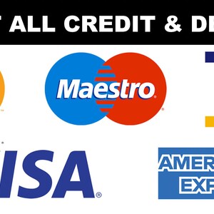 Wij accepteren alle creditcards en betaalpassen Berichtbord Sticker sticker Slim voor bedrijven Taxiwinkel Retail Salon visa mastercard enz.