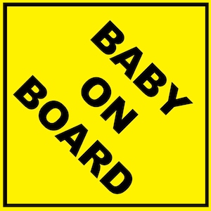 Baby on Board Safety Car Window Bumper Yellow Square Self Adhesive Sticker Decal 125x125mm Sign Signage