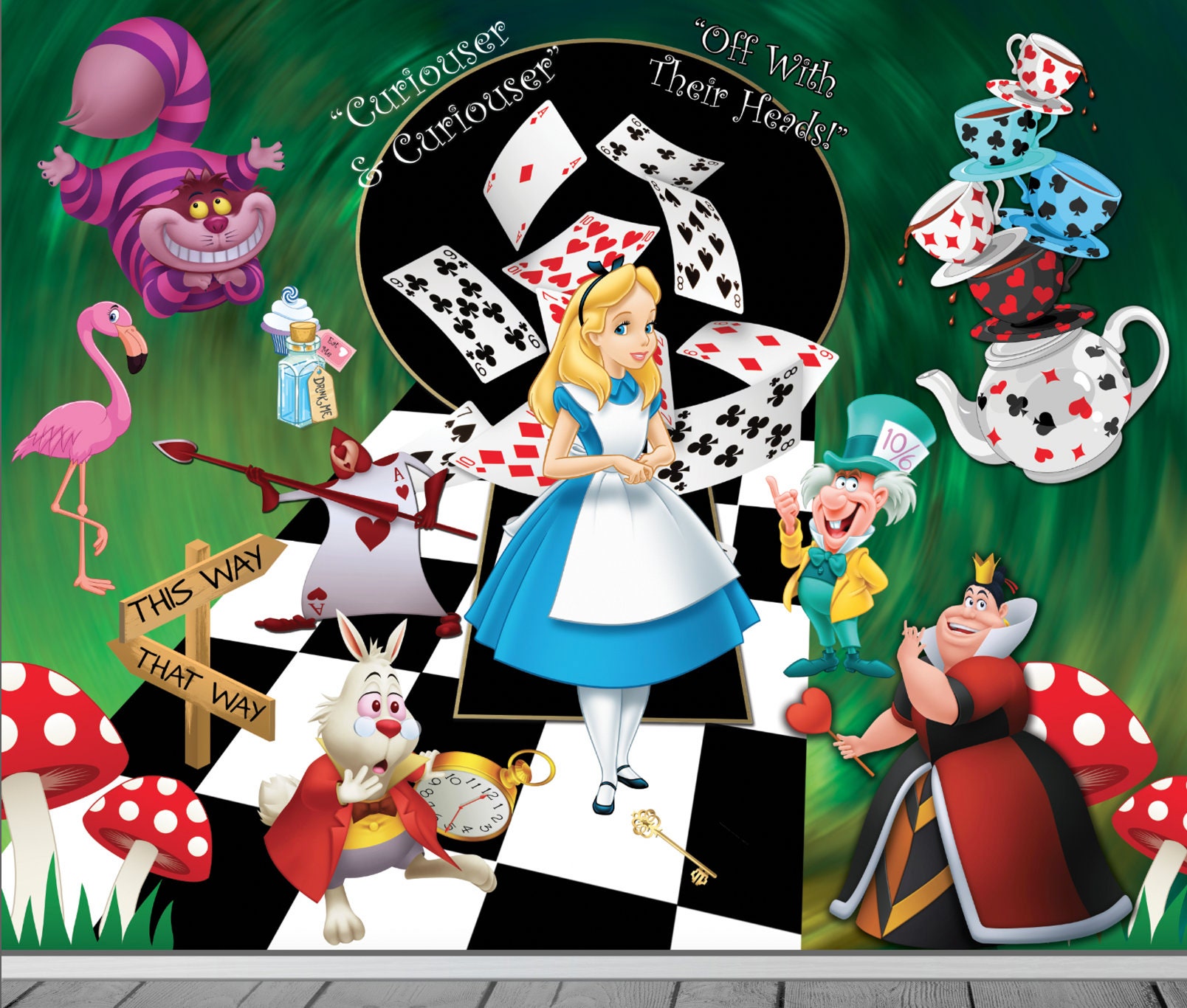 Alice Adventures in Wonderland Wallpaper Mural Bedroom Cafe - Etsy Alice Adventures in Wonderland Wallpaper Mural Bedroom Cafe - Etsy