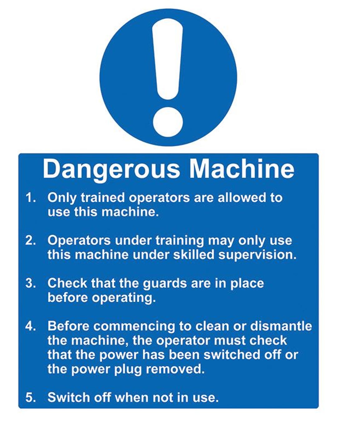Dangerous Machine Health & Safety Instructions Kitchen Warehouse ...
