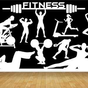 Gymnasium Gym Health Fitness Equipment Exercise Wallpaper Mural Gym Room Wall Large Printed Backdrop Decor Scene Setter Easy Installation