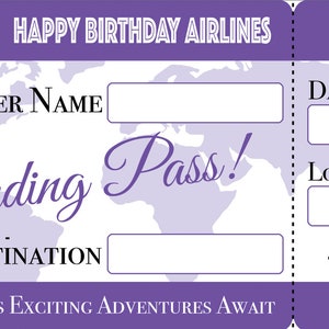 Grande carte d'embarquement vierge, billet d'avion, cadeau en argent, texte personnalisé, nom, lieu, date, date, anniversaire, 21-18