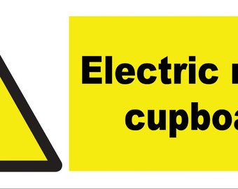 Caution Warning Notice Sign Electric Meter Cupboard Yellow Window Self Adhesive Gloss Sticker Decal Sign 165mm x 65mm (16.5cm x 6.5cm)