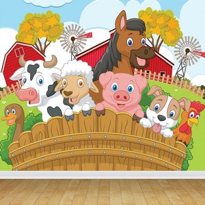 Kids Farm Animals Zoo Wallpaper Mural For Bedroom Playroom Games Room Wall Decor Various Size Options Fit With Standard Wallpaper Paste