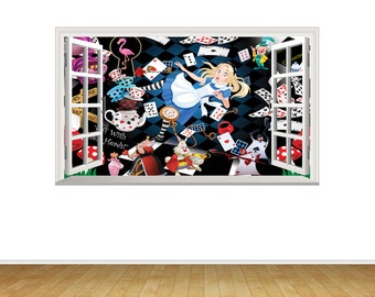 Alice Adventures in Wonderland Magic Window Wall Art Self Adhesive Sticker Decal Print Design Poster Wall Design Various Sizes