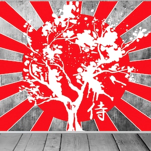 Japan flag Japanese Style Modern Wallpaper Blossom Tree Mural Bedroom Lounge Any Room Feature Wall Mural Decor Fit With Wallpaper Paste