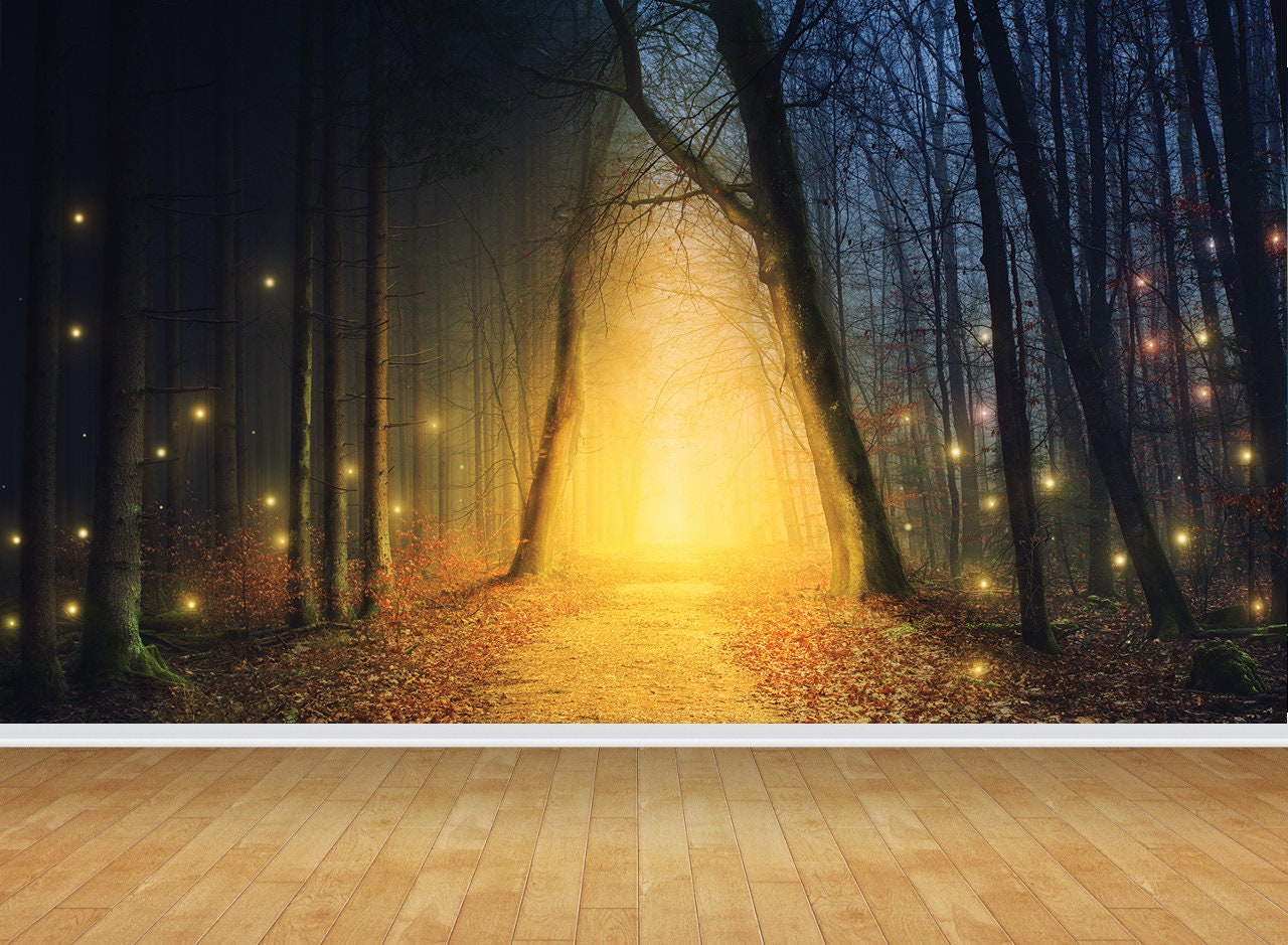 Beautiful Fantasy Fairy Forest Woodland Lights Wallpaper Mural Etsy