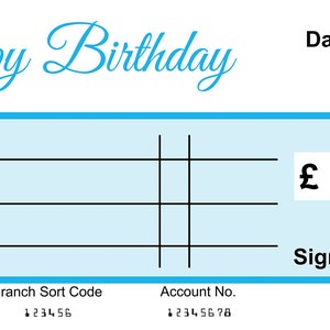 EXTRA Large Giant BLANK Cheque Happy Birthday Gift of Money Present Re Usable Can Add Anything you require with wipeable pen