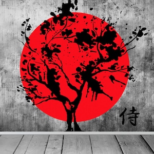 Japan flag Japanese Style Modern Wallpaper Blossom Tree Mural Bedroom Lounge Any Room Feature Wall Mural Decor Fit With Wallpaper Paste