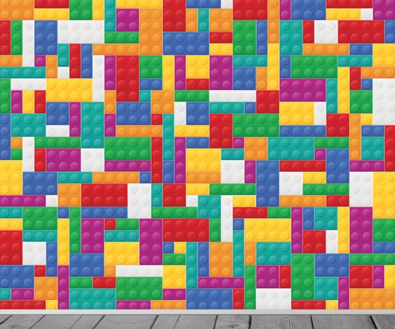 Kids Coloured Building Brick Blocks Abstract Modern Theme Wallpaper Mural  Any Room Kids Playroom Feature Wall Mural Decor