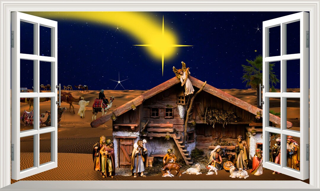Nativity Scene Jesus Wise Men Stable Magic Window Wall Art Adhesive ...