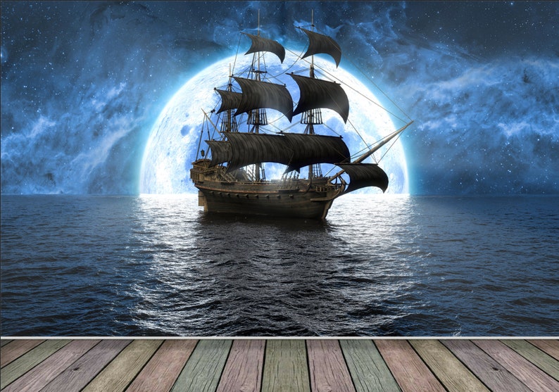 Pirate Pirates Ship Night Wallpaper Mural Bedroom Playroom Games Room