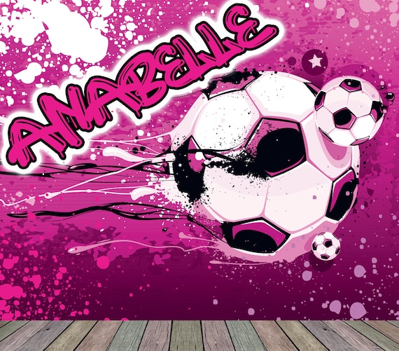 Personalised Name Football Theme Ball Soccer Girls Pink Graffiti Wallpaper Mural Bedroom Playroom Games Room Wall Backdrop Scene Setter Etsy UK