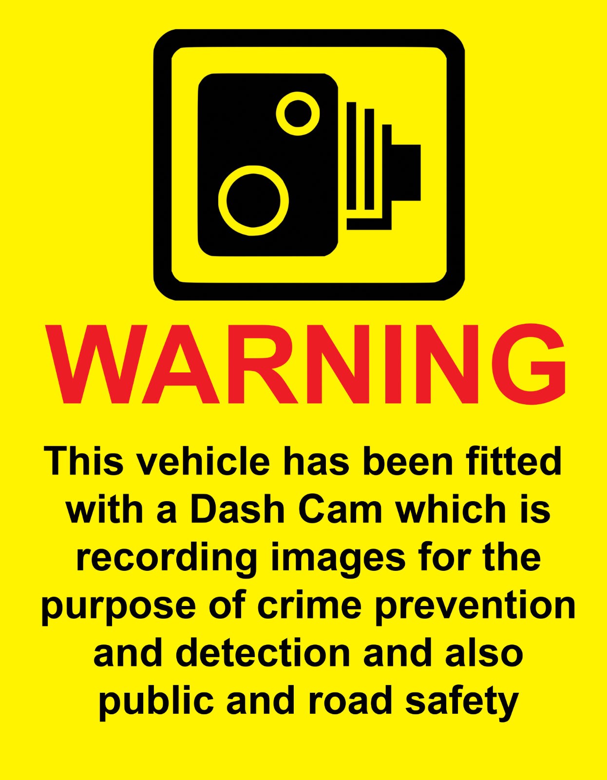 Sign Adhesive Sticker Notice Warning Vehicle Fitted with Dash Cam Crime Prevent 