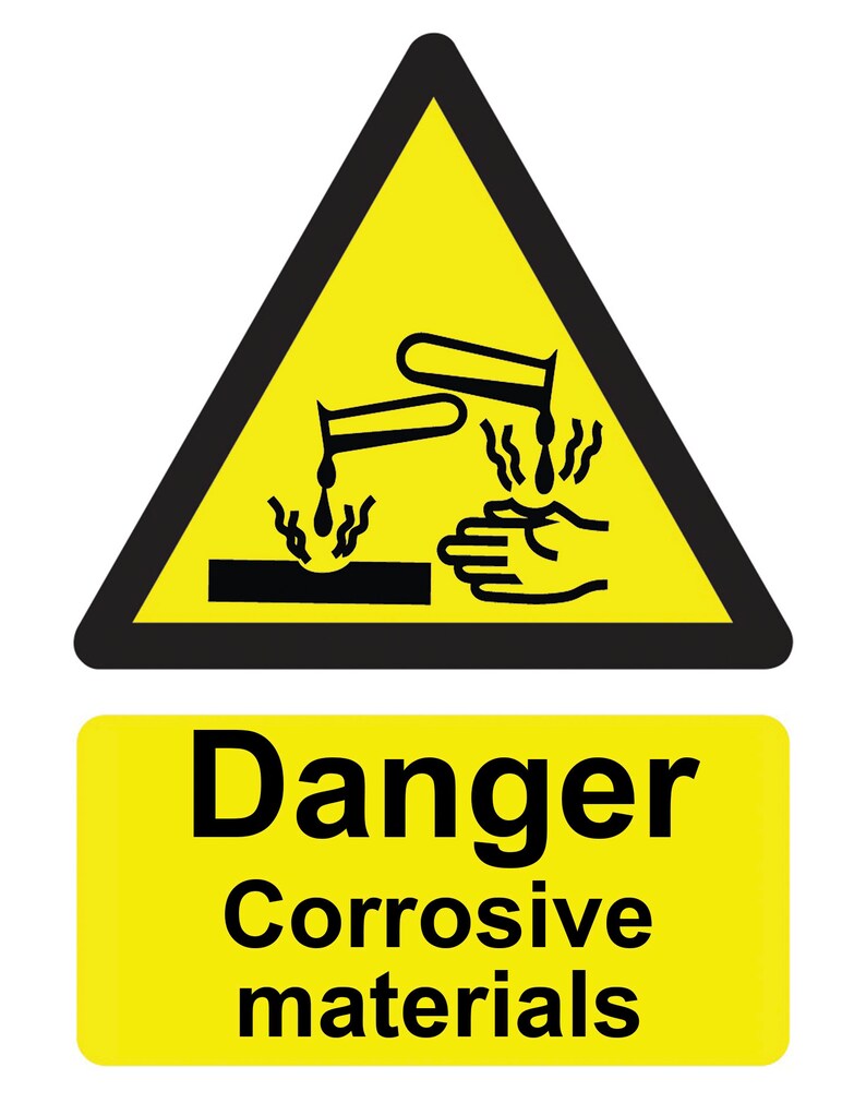 Yellow Warning Danger Corrosive Materials Health & Safety Business Notice Sign Self Adhesive Gloss Sticker sign 160mm x 125mm image 1