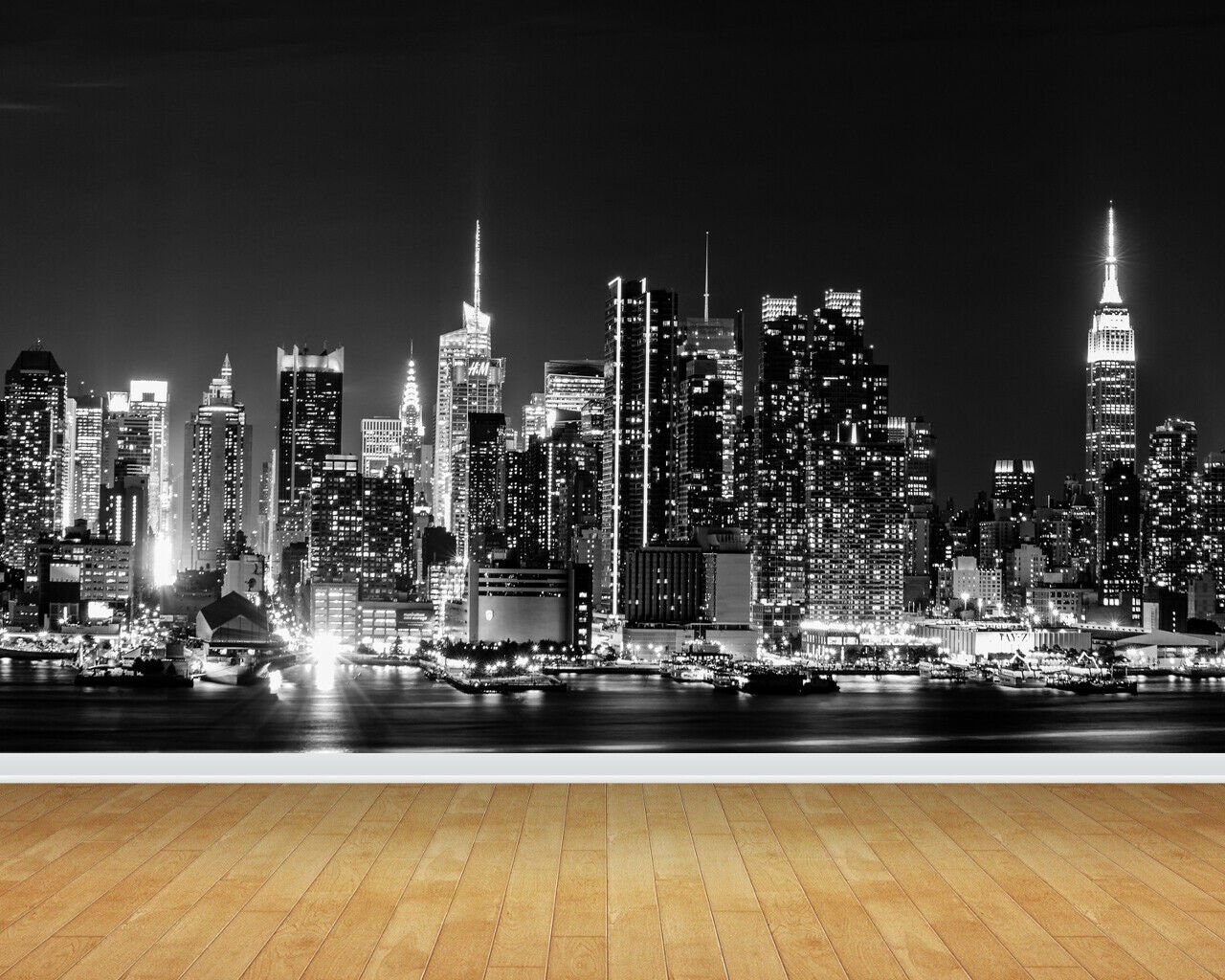New York Landscape Skyline Black White Wallpaper Mural Bedroom Playroom ...